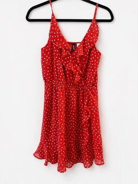 NWOT Divided by H&M Red White Polka Dot Ruffle Midi Dress